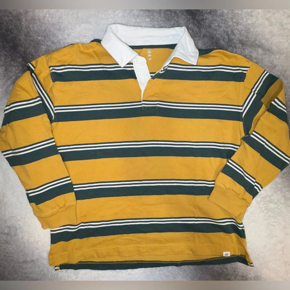 (A3) NWOT Gap Boys Striped Rugby Shirt XL Husky Yellow Green Long Sleeve Polo‎